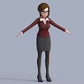 3D Female Character In Professional Attire Red Blazer White Shirt Gray Skirt Glasses Arms Outstretched