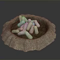 Rough Textured Bowl Shaped Container Holding White Elongated Larvae Creatures 3d model