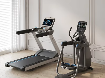 Modern Indoor Fitness Equipment Treadmill And Elliptical Trainer With Digital Displays For Home Gym Use 3d model