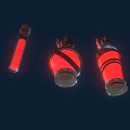 Ornate Glass Bottles With Red Liquid Metal Crown Tops And Wrapped Straps