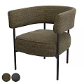 Olive Green Textured Fabric Accent Chair with Armrests and Black Metal Legs Modern Design