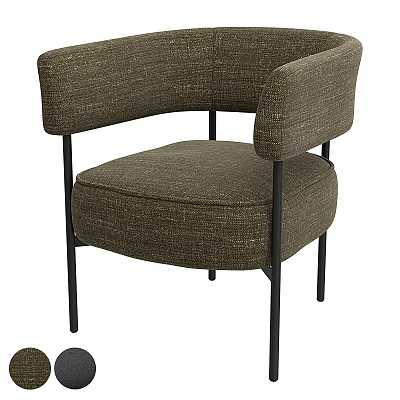 Olive Green Textured Fabric Accent Chair with Armrests and Black Metal Legs Modern Design 3d model