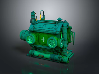 Green Mechanical Weapon with Glowing Circular Components and Industrial Sci-Fi Design 3d model
