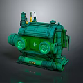 Green Mechanical Weapon with Glowing Circular Components and Industrial Sci-Fi Design