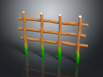 Scenic Natural Landscape With Wooden Fence Crossed Rails And Green Bottom Posts 3d model