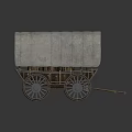 Vintage Covered Wagon With Metal Canopy And Four Wooden Spoked Wheels
