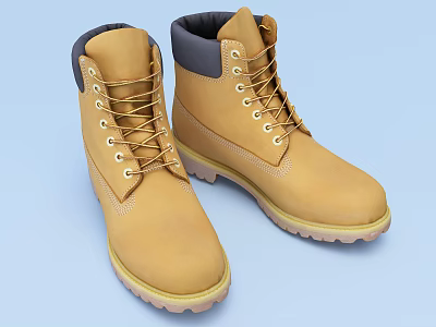Yellow Dark Gray Leather Lace Up Boots With Sturdy Rubber Sole And Durable Design 3d model