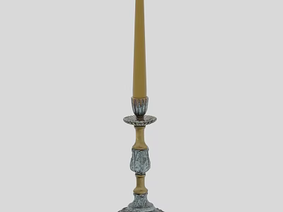 Classic Decorative Candle Lamp With Ornate Metal Base And Carved Column Stand 3d model