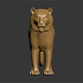 Golden Lion Statue Standing Shiny Metallic Artwork On Dark Reflective Surface