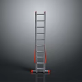 Sturdy Metal Upright Ladder With Orange Steps And Rolling Wheels For Safety