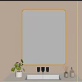 Gold Framed Mirror In Modern Bathroom Reflects Bathtub And Lights
