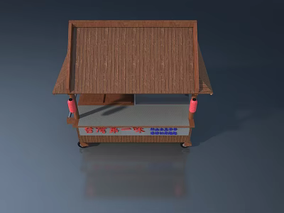 Traditional Style Landscape Sculpture With Wooden Roof Red Lanterns And Blue Signboard 3d model