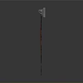 Medieval Brown Banner With Intricate Red Pattern Mounted On Metal Rod