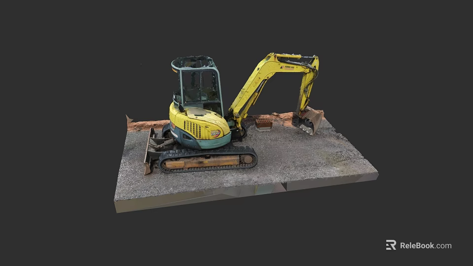 Functional Yellow Compact Crawler Excavator With Digging Bucket On Platform 3d model 
