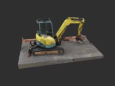 Functional Yellow Compact Crawler Excavator With Digging Bucket On Platform 3d model