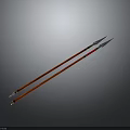 Two Red Traditional Spears with Decorative Handles and Metal Tips 3d model