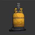 Yellow Gas Cylinder With Metal Valve And Black Base On Dark Background