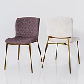 Modern Purple and White Quilted Dining Chairs With Fabric Upholstery And Gold Metal Legs