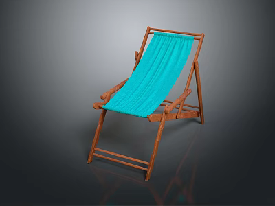 Wooden Frame Deck Chair With Turquoise Cushion Folding Design For Outdoor Relaxation 3d model