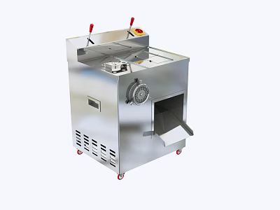 Canteen Commercial Stainless Steel Meat Slicer Machine with Red Handles and Wheels 3d model