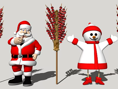 Christmas Seasonal Decorative Items With Santa Claus Snowman And Berry Skewers 3d model