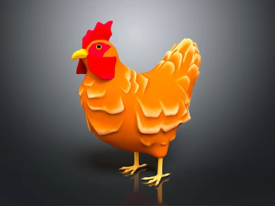 Orange Cartoon Rooster With Red Comb Yellow Beak And Feet On Black Background 3d model