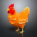 Orange Cartoon Rooster With Red Comb Yellow Beak And Feet On Black Background