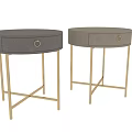 Modern Round Side Tables With Single Drawer Gray Upholstered Top Gold Metal Legs And X Frame Design