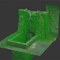 Garden Ornament Stone Structure Featuring Waterfall And Moss Covered Stone Walls With Square Pool