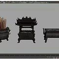 Chinese Traditional Incense Burners With Incense Sticks Ornate Roof Design And Square Base