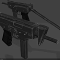 Modern Submachine Guns Black Tactical Weapons With Detachable Magazines Folding Stocks And Metallic Barrels