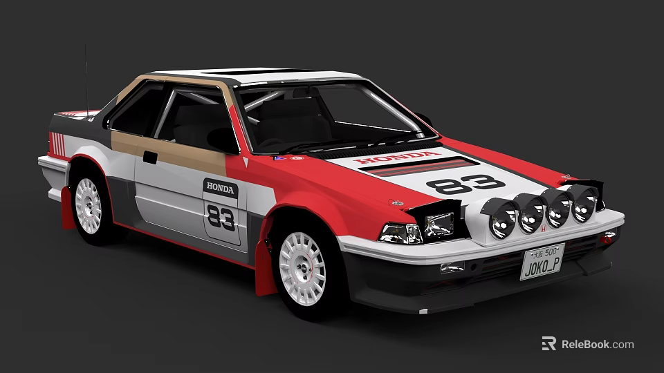 Red White Gray Sporty Rally Car With Number 83 Two Door Coupe Design 3d model 