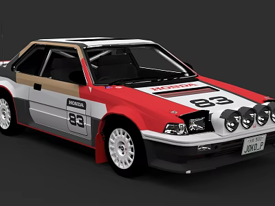 Red White Gray Sporty Rally Car With Number 83 Two Door Coupe Design 3d model