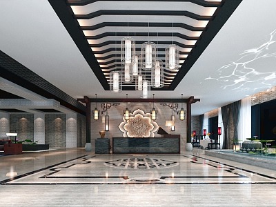 New Chinese Hall Club Lobby 3d model
