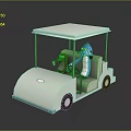 White Golf Cart With Canopy Carrying Cartoon Bear And Penguin Characters