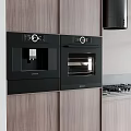 Modern Kitchen With Wooden Cabinets Integrated Appliances And Open Shelves