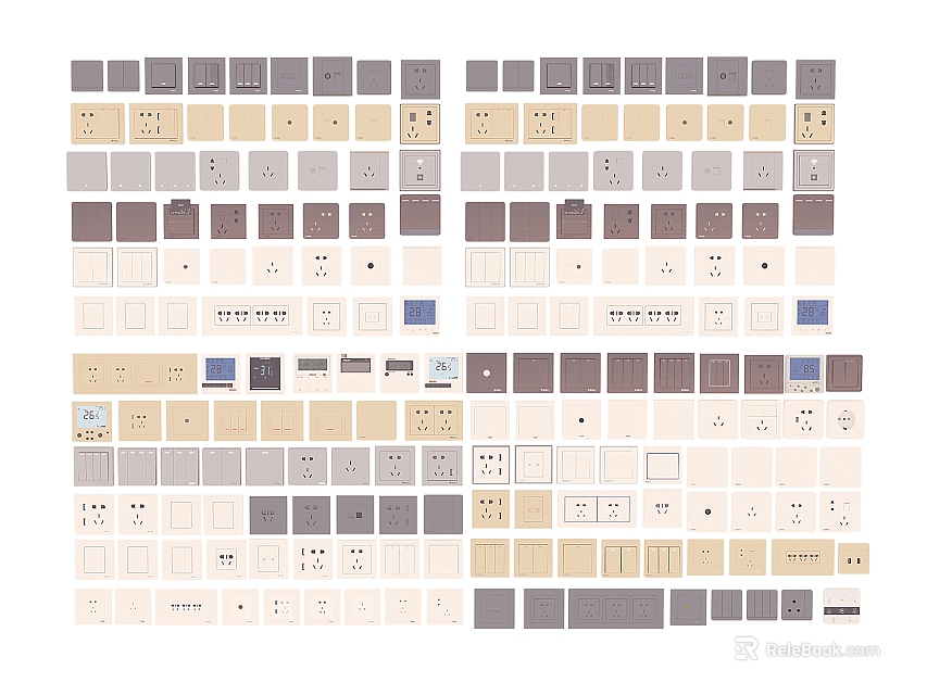 Modern Switch Panels with Assorted Neutral Tones and Minimalist Designs for Home Interior 3d model 