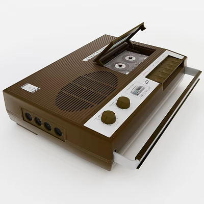 Retro Radio Cassette Player With Brown White Design Control Knobs Speaker Grille And Tape Deck 3d model