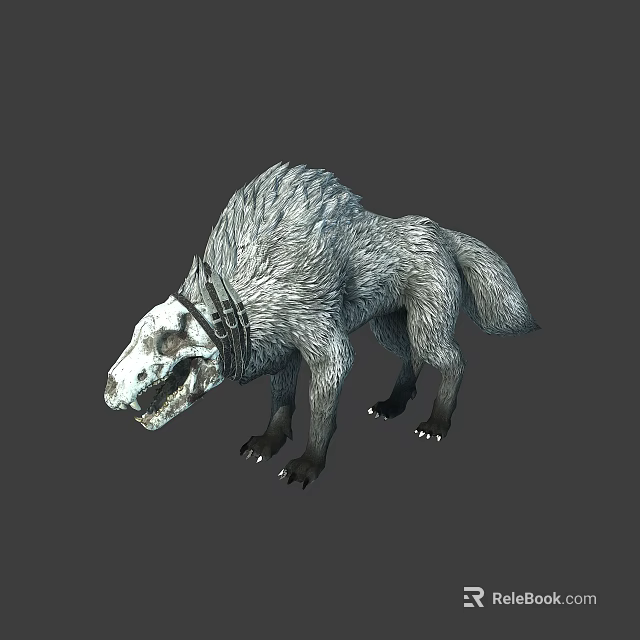 Mythical Wolf Character With Skull Like Head And Armored Collar In Fantasy World 3d model 