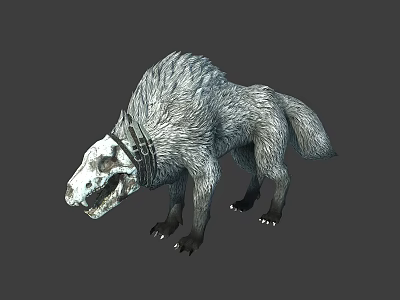Mythical Wolf Character With Skull Like Head And Armored Collar In Fantasy World 3d model