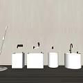 Bathroom Setup With White Washbasins Cleaning Tools Light Wall Wooden Floor