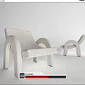 Modern Minimalist Light Colored Accent Chair With Matching Ottoman And Curved Arms