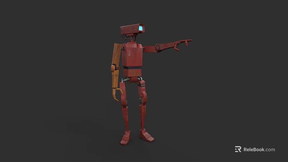 Game Movie Character Red Mechanical Robot With Blue Head Light And 3D Rendering Design 3d model 