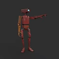 Game Movie Character Red Mechanical Robot With Blue Head Light And 3D Rendering Design