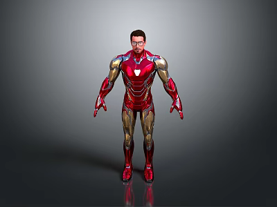 A Man Wearing Red And Gold Iron Man Armor Standing In Gray Background 3d model