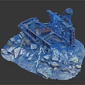 Abandoned Mechanical Structure With Rusted Parts Debris And Stone Fragments On Ruined Base