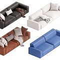 Modern Multi-Seat Sofas in Various Colors with Decorative Pillows and Blankets 3d model
