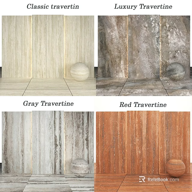 Textured Travertine Wall In Gray Red Beige Brown Tones For Home Interior 3d model 