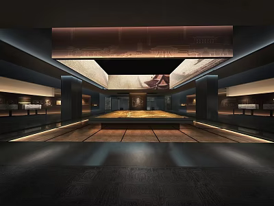 Modern Spacious Cultural Center Interior Design With Central Platform And Recessed Lighting 3d model