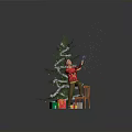 Christmas Tree Being Decorated By Person On Chair With Gift Boxes And Light Shadows